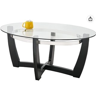 Oval Glass Coffee Table with Solid Wood Base, 8MM Tempered Top, Modern ...