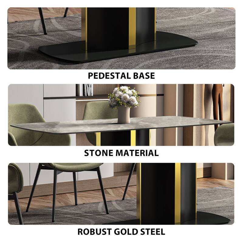 Sylva Dining Table Rectangular Tabletop in Gold Pedestal Base