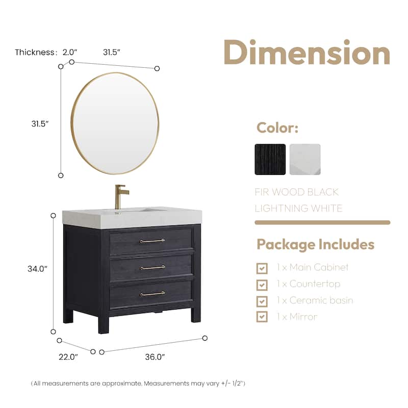 Leon 36 in. Single Bathroom Vanity with Composite Stone Top