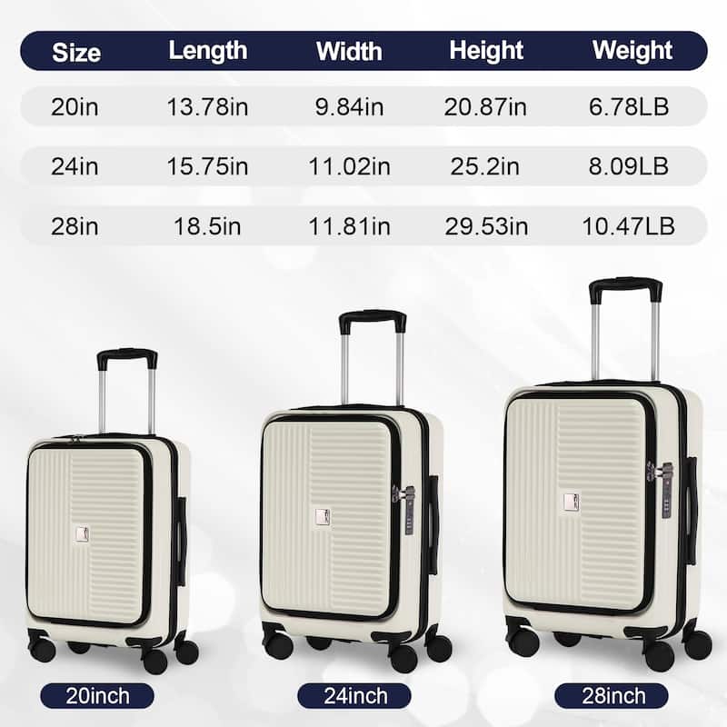 Luggage Sets 3 Piece, ABS Hardshell Lightweight Carry On Luggage with Front Opening and TSA Approved Lock, for Men and Women