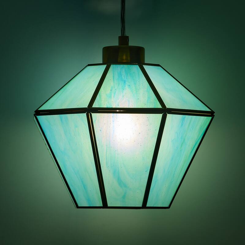 Margaux River of Goods Green Stained Glass and Metal 10-Inch Pendant Light with Adjustable Hanging Cord - 10" x 10" x 59"