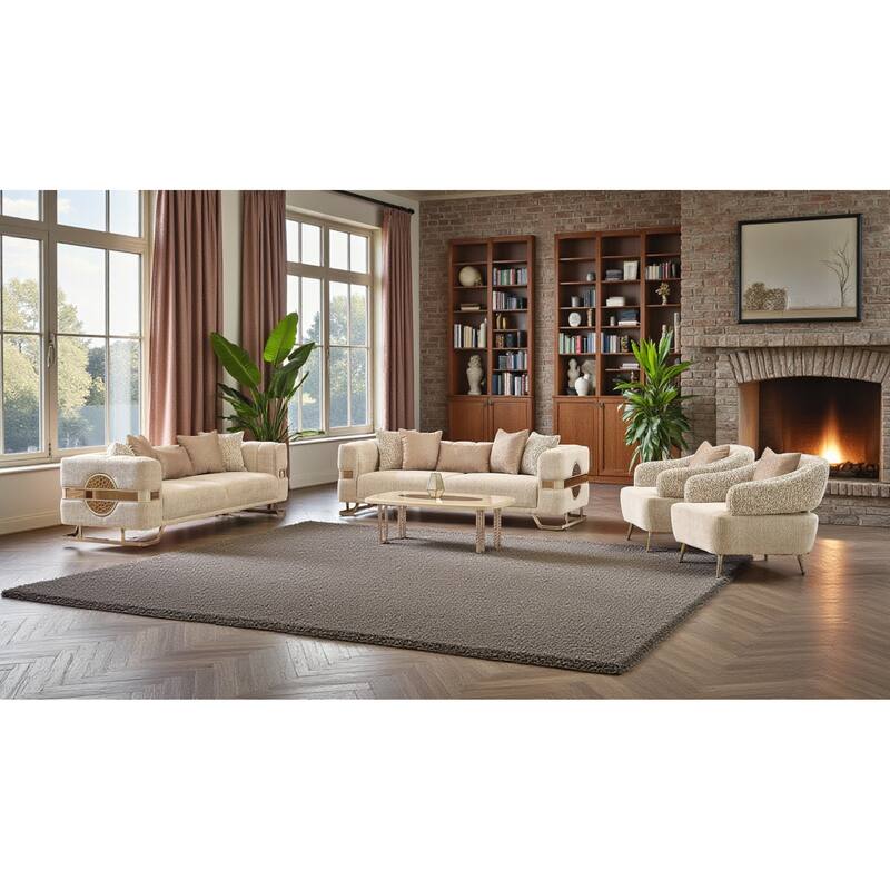 Fomera 4 Pieces Living Room Sets 1 Sofa 1 Loveseat 2 Chair - Beige
