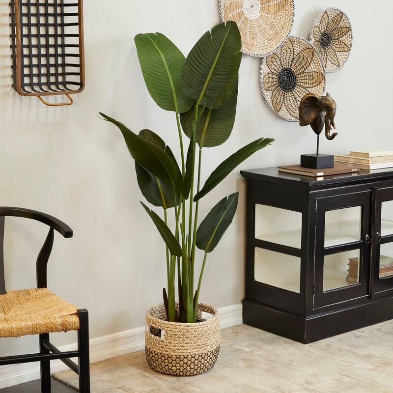 Traditional Green Tropical Faux Foliage Decorative Potted Tree - 30 x 30 x 57 - Green - Strelitziaceae