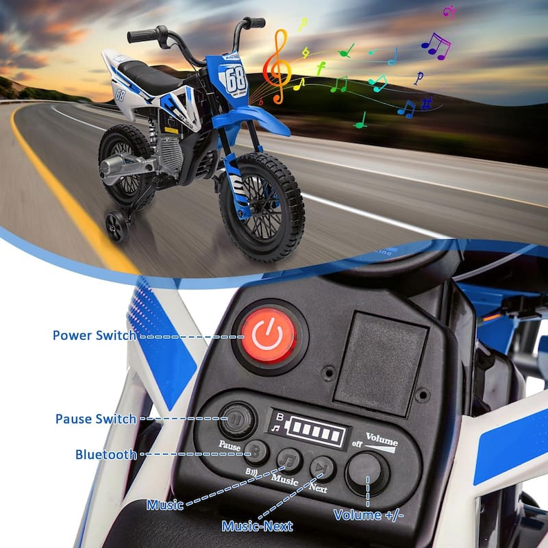 12V Electric Dirt Bike, Kids Electric Motorcycle with 25W*2 Motor