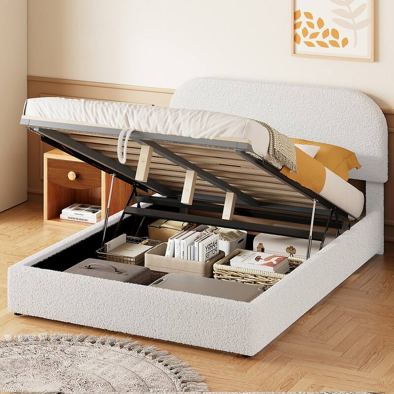 Teddy Fleece Full Size Upholstered Platform Bed with Hydraulic Storage System