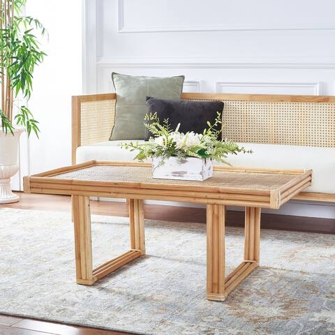SAFAVIEH Juri Tropical Boho Coastal Rattan Rectangle Coffee Table - 47 in. W x 24 in. D x 18 in. H