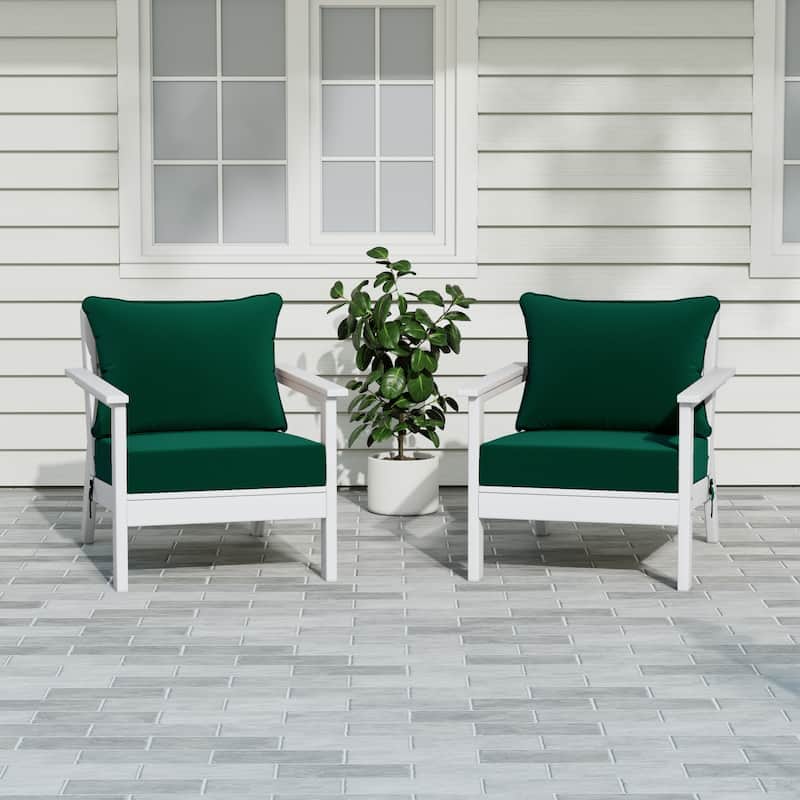Birchwood All Weather HDPE Outdoor Patio White Deep Seating Conversation Set With Cushions (2-Piece)