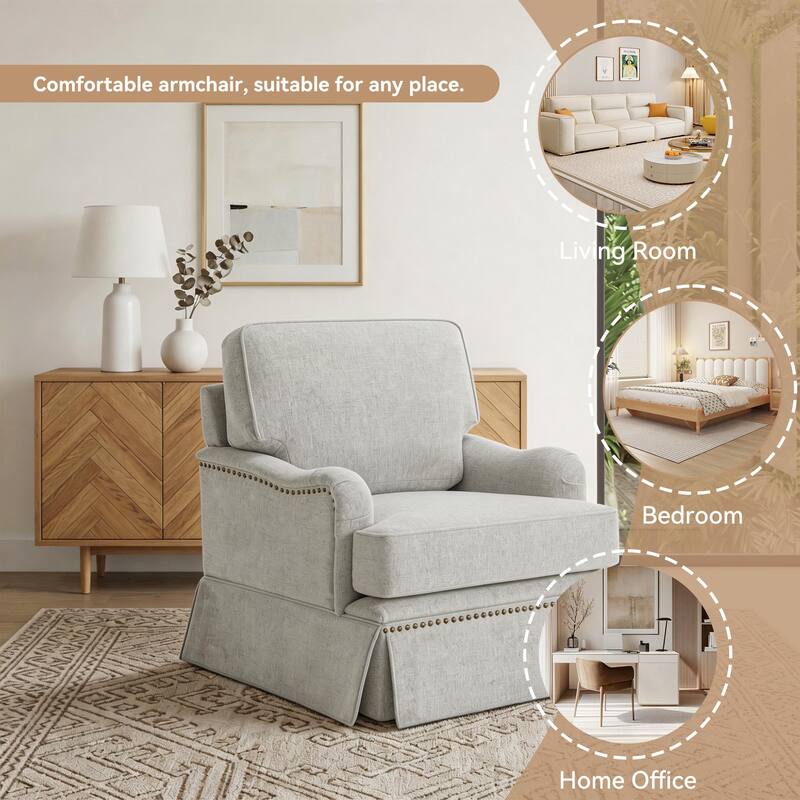 Chenille Swivel Accent Chair with Nailhead Trim Skirt