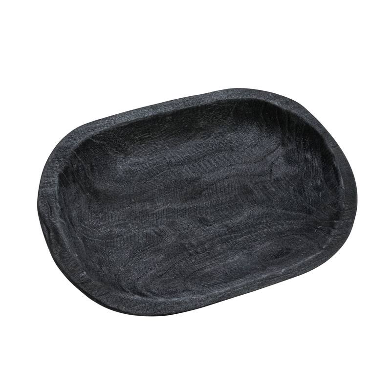 Hand-Carved Paulownia Wood Bowl - 14.5"L x 10.3"W x 2.0"H - Black