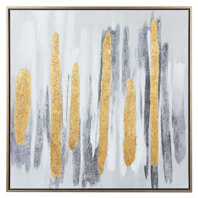 Canvas Abstract Framed Wall Art with Gold Frame - Gray - CosmoLiving by Cosmopolitan
