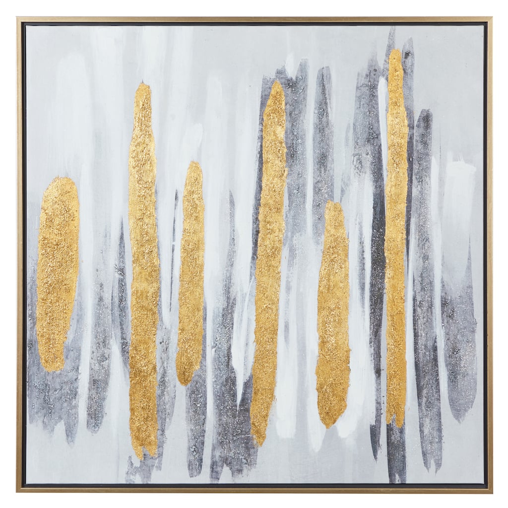 Canvas Abstract Framed Wall Art with Gold Frame - Gray - CosmoLiving by Cosmopolitan