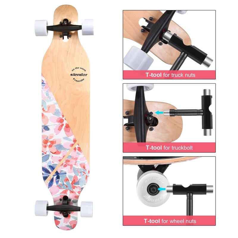 42 in. Flower Shape Longboard Skateboard Drop Through Deck Complete Maple Cruiser Freestyle