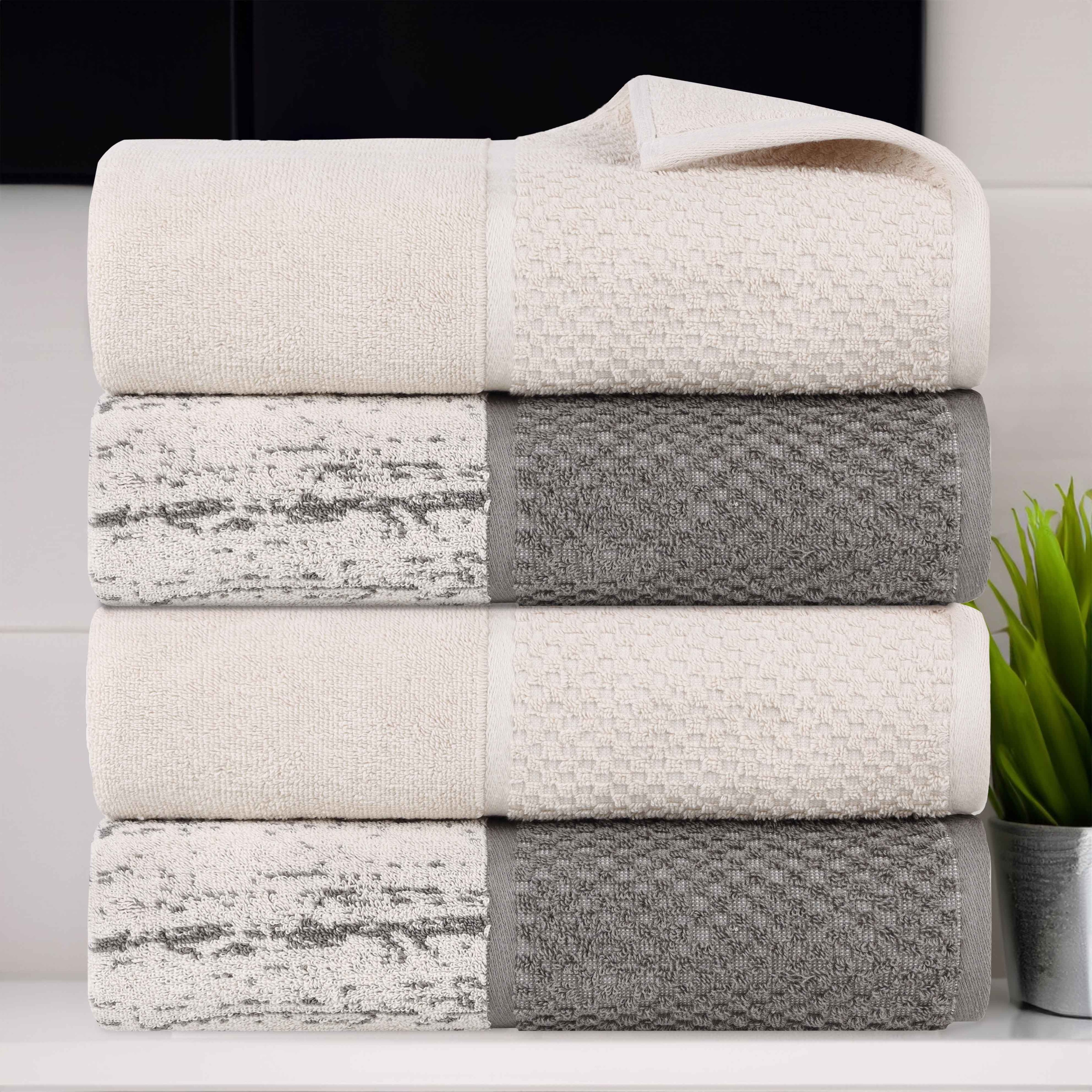 Superior Modern Cotton 4 Piece Bath Towel Set - Jacquard Solid & Abstract Patterned Mix