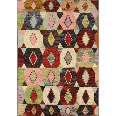 Multi-Color Geometric Moroccan Oriental Area Rug Handmade Wool Carpet - 5'7" x 7'7"