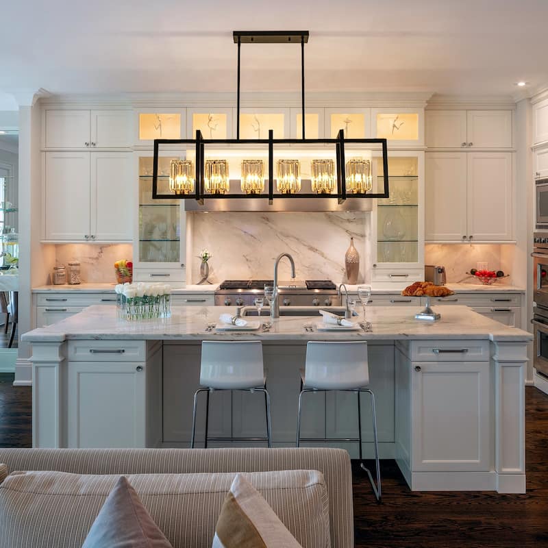 6-Light Modern Industrial Linear Crystal Kitchen Island Pendant Light - 43.3"