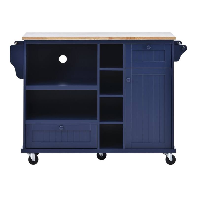 50.80 "W Versatile Solid Wood Countertop Kitchen Island with Storage and Two Locking Wheels