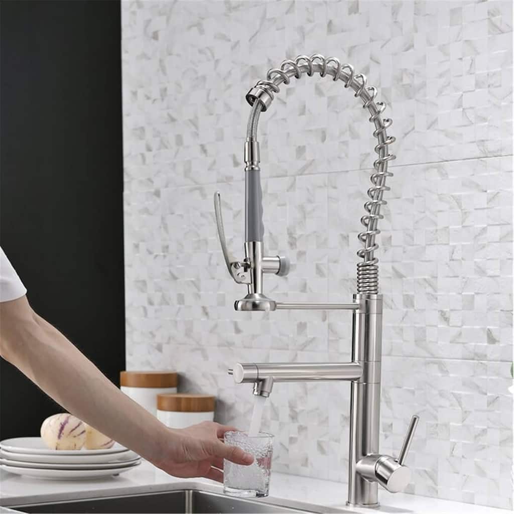 Commercial Pull Down Kitchen Sink Faucet Brushed Nickel Modern Single Handle Kitchen Faucets With Sprayer One Hole Basin Taps