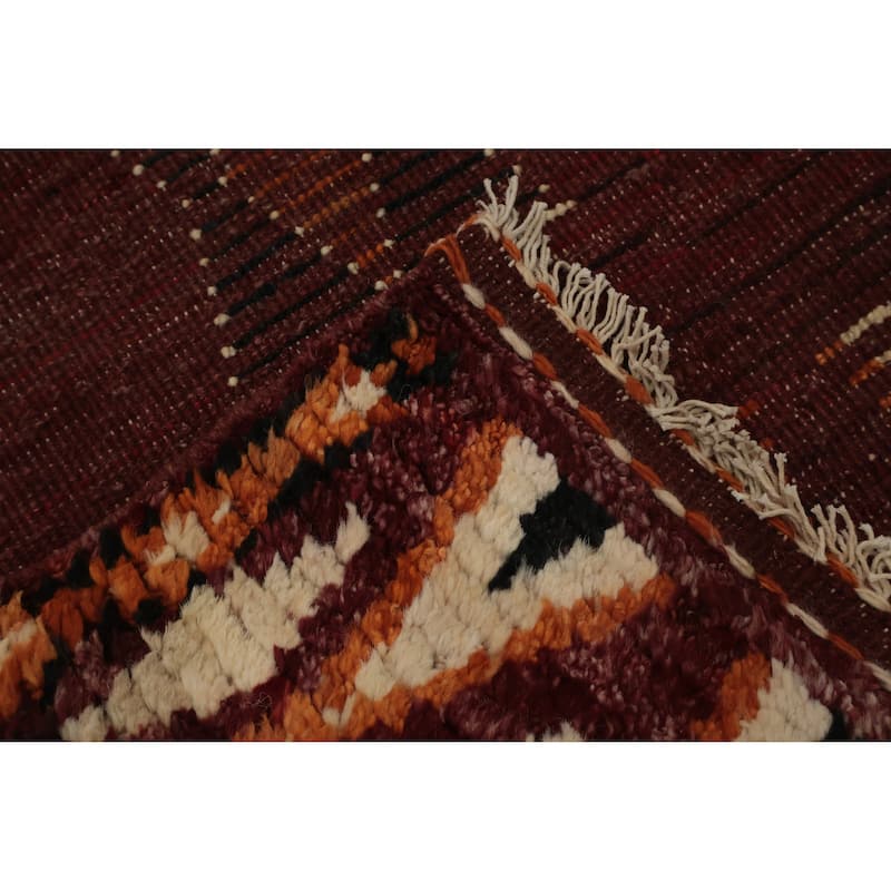 Hand Knotted Oriental 100% Wool Carpet Modern Tribal Red Moroccan Area Rug - 9' 8'' X 6' 10''