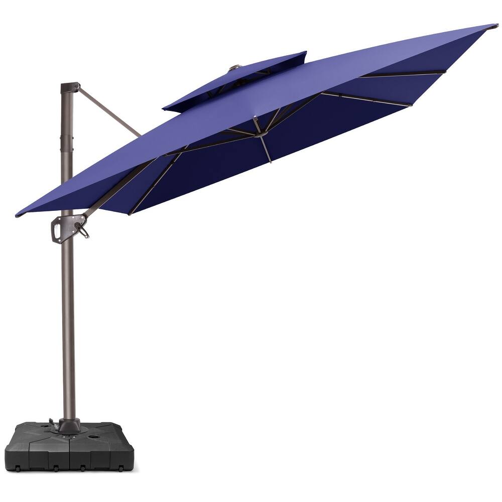 11 × 9 ft Outdoor Patio Cantilever Offset Dual Top Umbrella with Base
