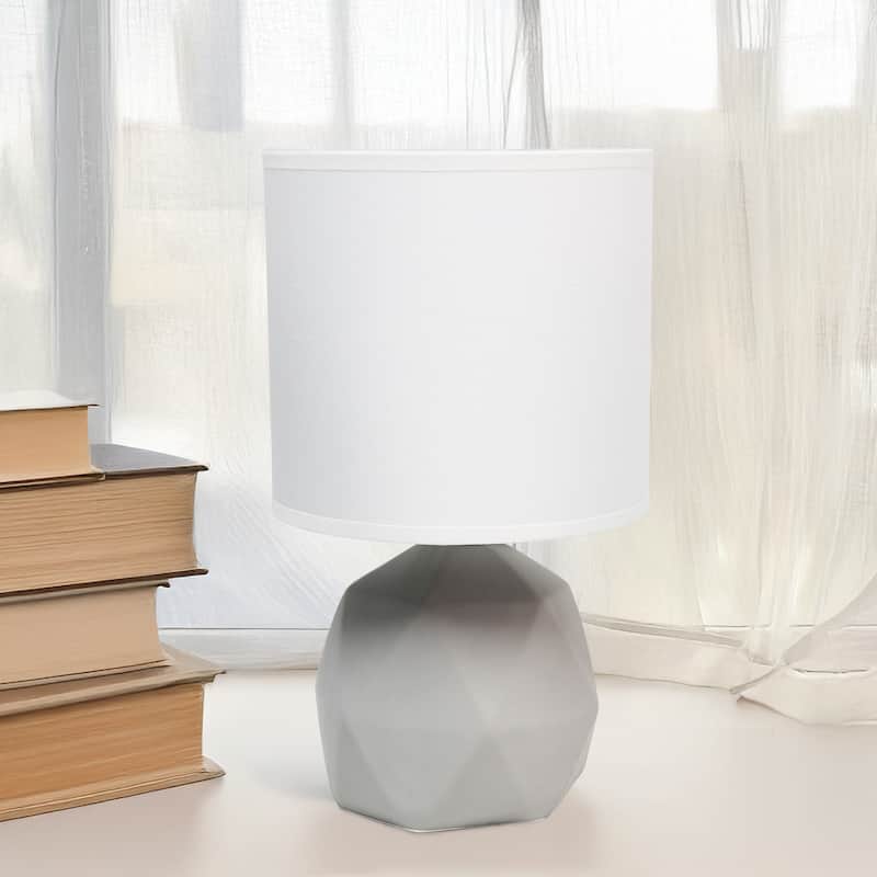 10.62" Modern Organic Geometric Concrete Table Lamp, For Living Room, Entryway, Bedroom, Mini Accent Light, Black Shade