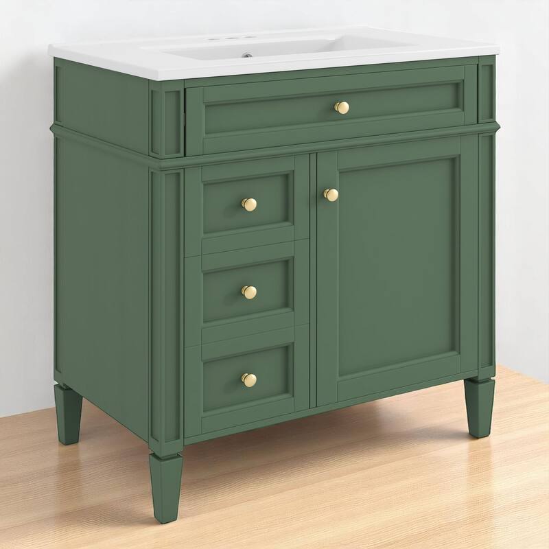 30" Bathroom Vanity with Sink - MDF and Solid Wood Cabinet, Roman Legs,Undermount Ceramic Sink,Freestanding Cabinet