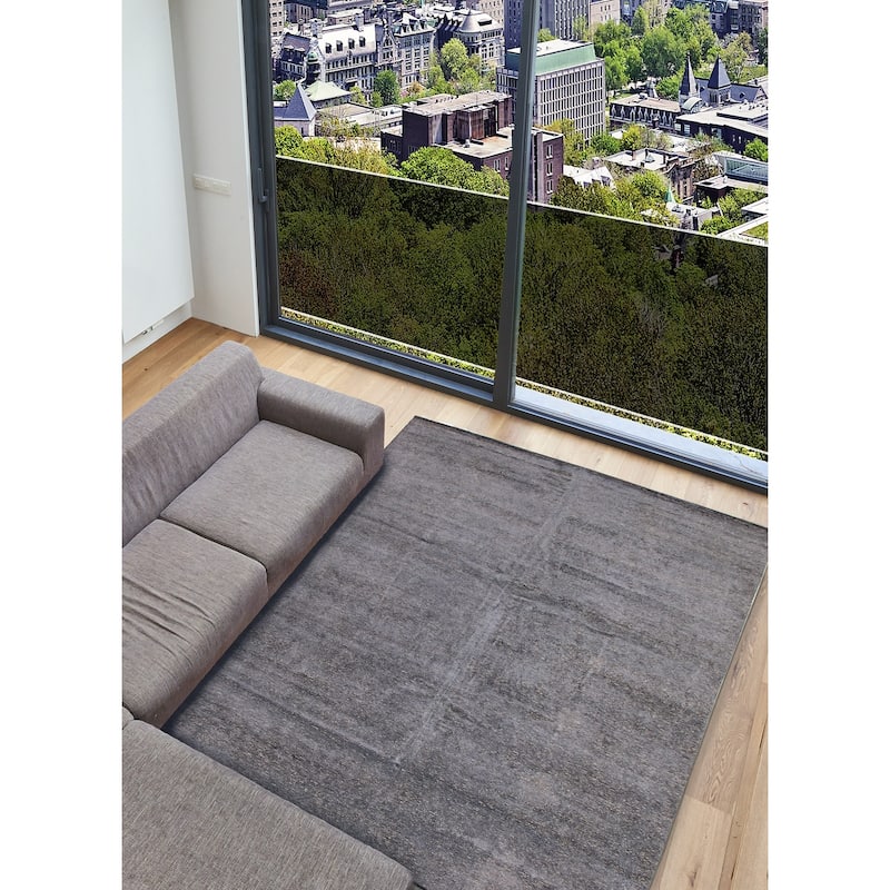 ECARPETGALLERY Hand-knotted Loreto Grey Silk Rug - 11'4 x 14'9