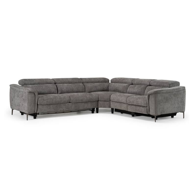 Divani Casa Coffman Modern Grey Fabric Sectional Sofa w/ Sofa Bed + Recliner