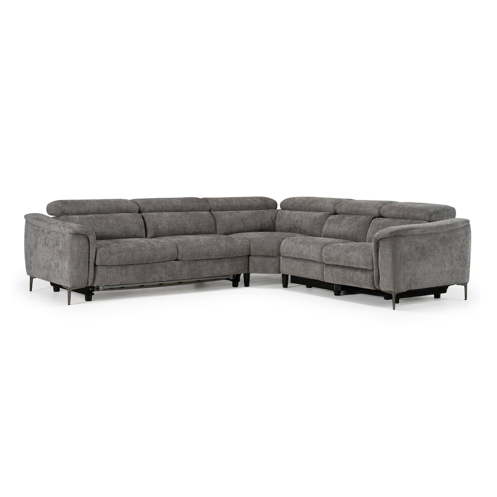 Divani Casa Coffman Modern Grey Fabric Sectional Sofa w/ Sofa Bed + Recliner