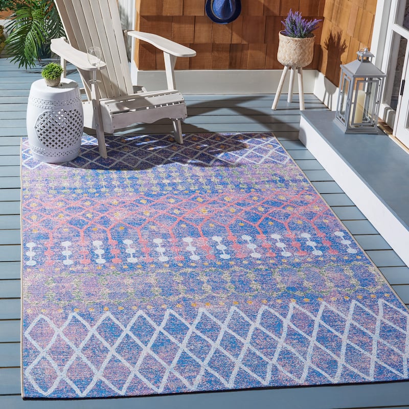 SAFAVIEH Summer Ivayla Boho Indoor/ Outdoor Waterproof Patio Backyard Rug - 5'3" x 7'6" - Blue/Light Blue