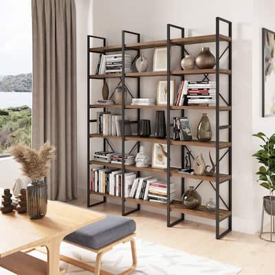 Davee 6-tier Antique Walnut color Display Bookshelves - 86" H x 70.8" W x 12.5" D