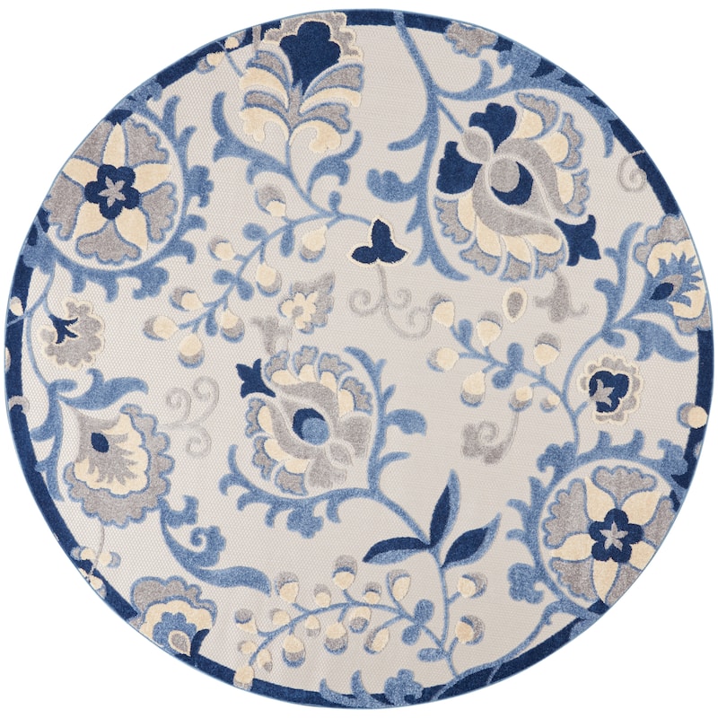 Nourison Alice Indoor/Outdoor Floral Area Rug - 7'10" x Round - Blue/Grey