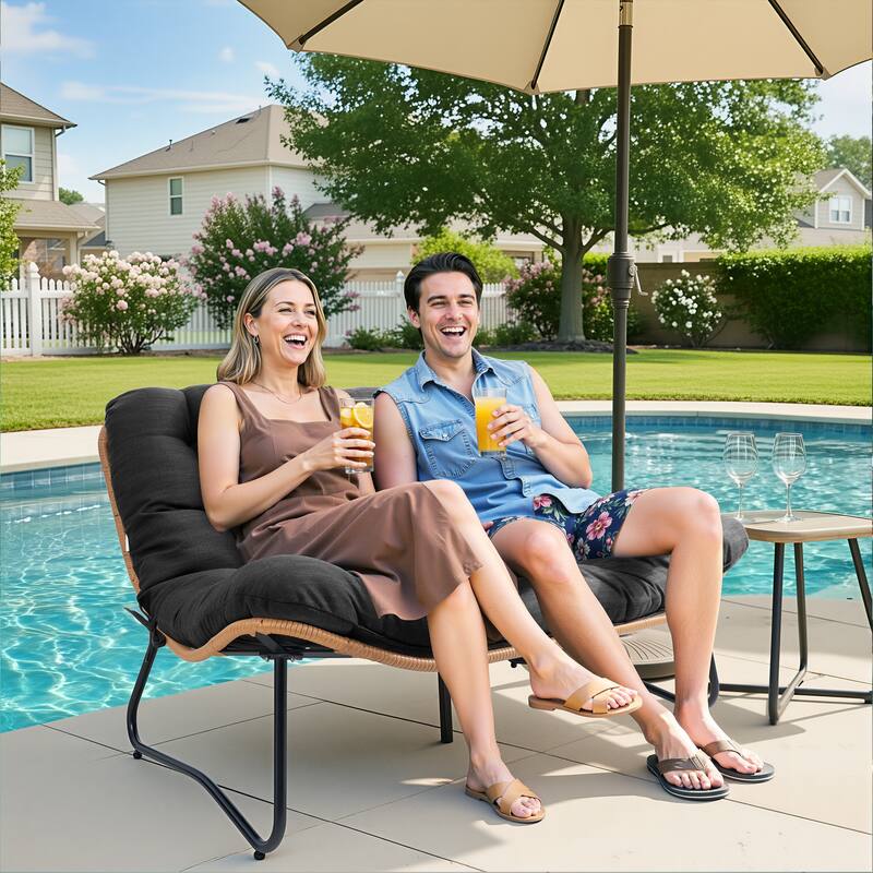 Double Papasan Chair Loveseat with Cushion, All-weather PE Rattan and Metal Frame for Indoor Outdoor