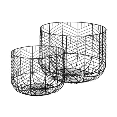 Idris Black Metal Geometric Mesh Bowls (Set of 2)