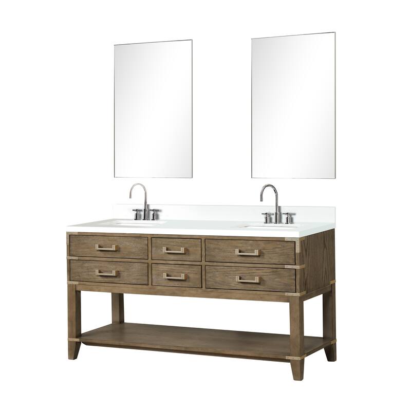Norwalk 60 in W x 22 in D Black Oak Double Bath Vanity, Cultured Marble Top, Faucet Set, and 28 in Mirrors