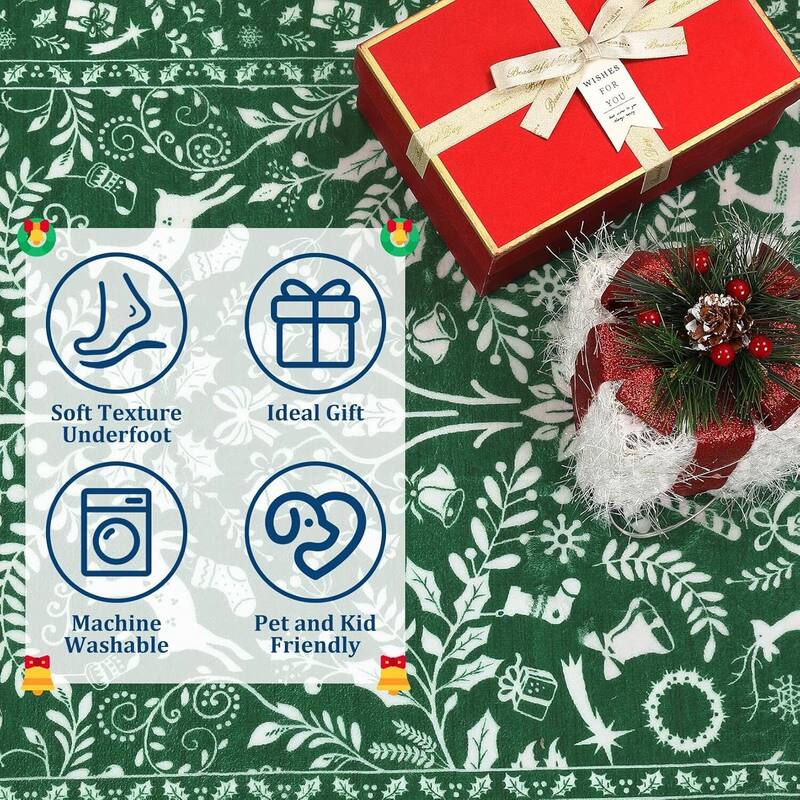 Christmas Non Shedding Xmas Decorative Throw Rug for Living Room, Bedroom, Green