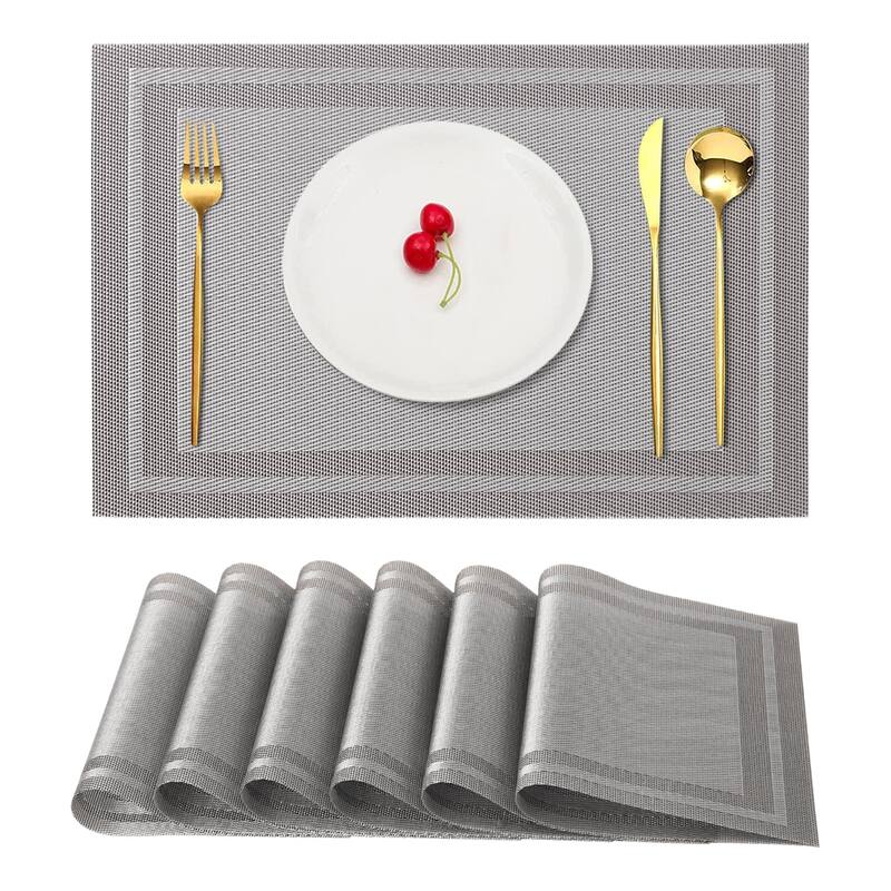 Ray Star classical Placemat Woven Checkered Set of 6 -12" x 18" - 12"×18" - Grey