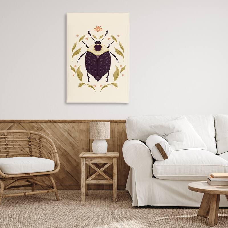 Stupell Black Beetle with Leaves Canvas Wall Art Design By Hannah Moren