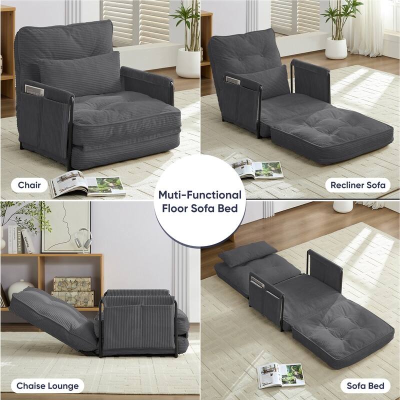 Mixoy Muti-Functional Folding Futon Floor Sofa Bed,Single Lazy Sofa with Pillows,6 Position Adjustable Backrest