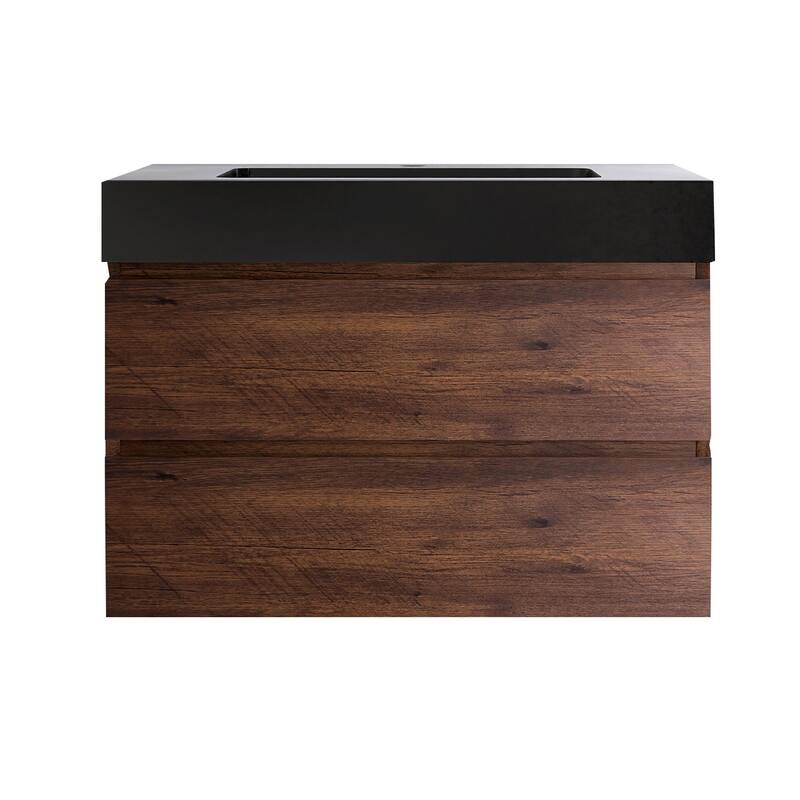 24"/30"/36" Wall-Mounted Bathroom Vanity Set with Black Integrated Quartz Sand Sink