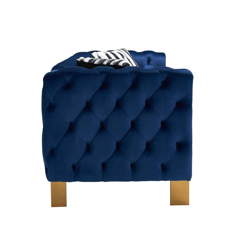84.25" Velvet 3-Seater Sofa with Tufting, Gold Legs & 700lb Capacity