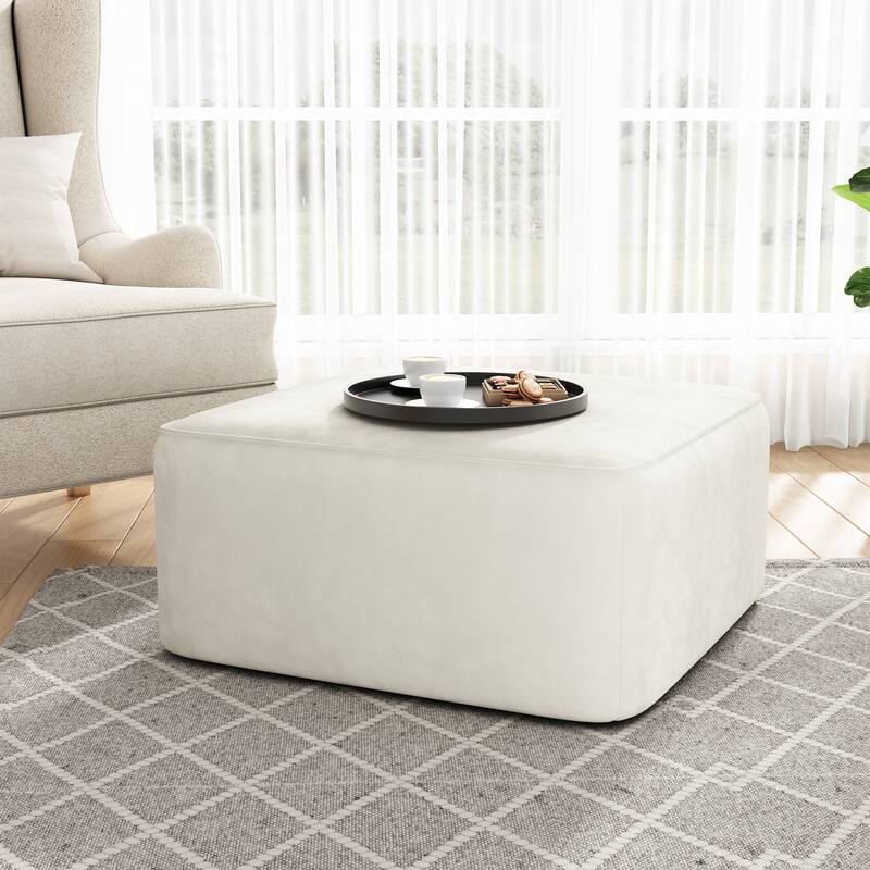 Roomfitters Square Upholstered Ottoman Coffee Table with Modern Low Profile Design