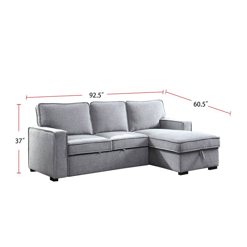 2 Piece Fabric Reversible Sleeper Sectional Sofa, Gray