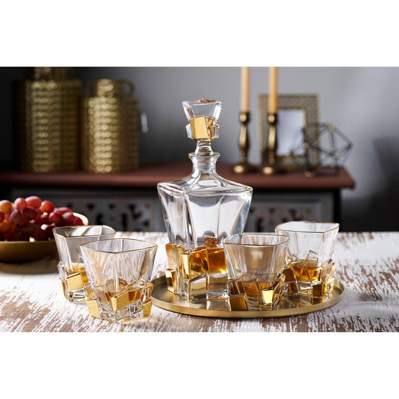 Majestic Gifts In European Crystal Square Whiskey Decanter-W/Gold-28oz