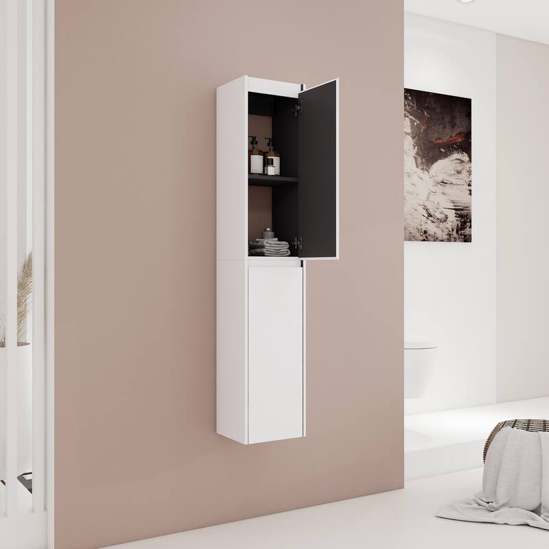 Beingnext 12"/36" Wall Mounted Bathroom Side Cabinet With Soft Close Door And Shelf - 11.81"W x 9.81"D x 59"H - White