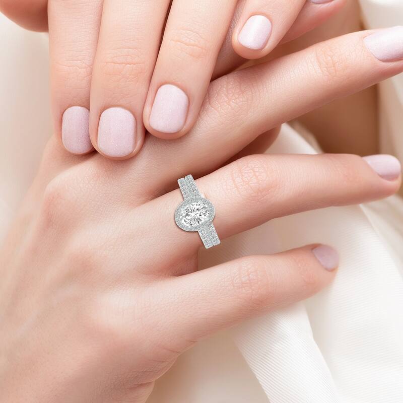 Marquee 1 3/4 Carat TW Center Oval Lab Grown Diamond Halo Bridal Set in 14Karat White Gold