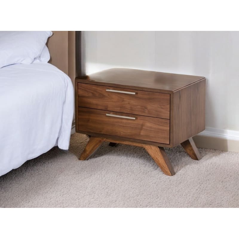 HomeRoots 18" Wood and Solid Wood Two Drawer Nightstand - 2-drawer