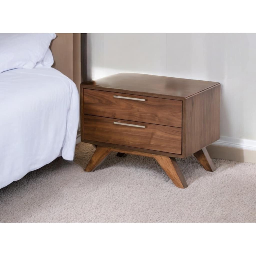 HomeRoots 18" Wood and Solid Wood Two Drawer Nightstand