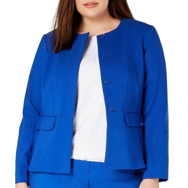 Calvin Klein Women's Jacket Blue Size 22W Plus Button Front Collarless. Opens flyout.