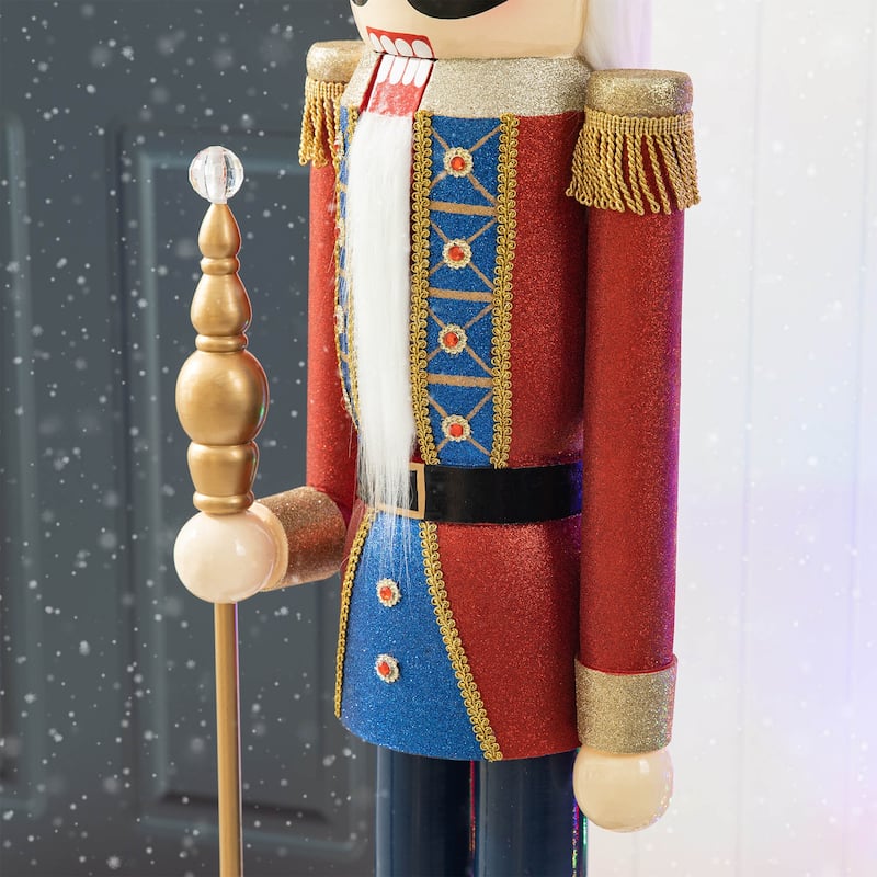 Glitzhome 54"H Oversized Wooden Christmas Glitter Nutcracker Xmas Indoor Porch Decor