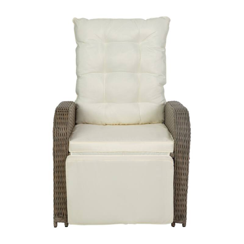 Indoor/Outdoor Wicker Rattan Recliner with Flip-Up Side Table